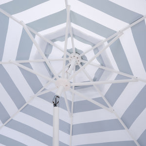 Lucerna 9 Ft Crank Umbrella With Black Stripe Canopy And White Pole — Durable Metal Frame, Smooth Operation