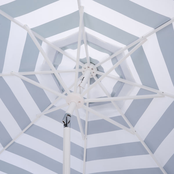 Lucerna 9 Ft Crank Umbrella With Black Stripe Canopy And White Pole — Durable Metal Frame, Smooth Operation