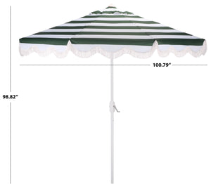 Lucerna 9 Ft Crank Umbrella With Black Stripe Canopy And White Pole — Durable Metal Frame, Smooth Operation