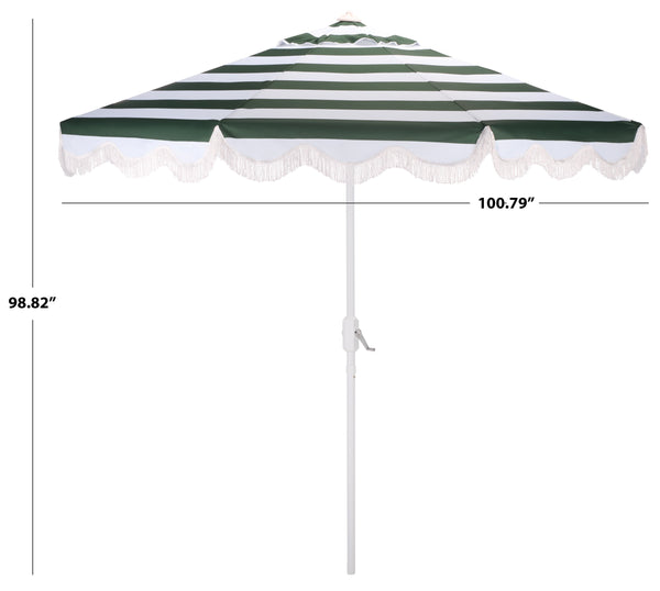 Lucerna 9 Ft Crank Umbrella With Black Stripe Canopy And White Pole — Durable Metal Frame, Smooth Operation