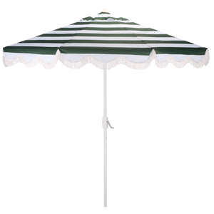 Lucerna 9 Ft Crank Umbrella With Black Stripe Canopy And White Pole — Durable Metal Frame, Smooth Operation