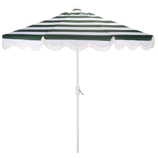 Lucerna 9 Ft Crank Umbrella With Black Stripe Canopy And White Pole — Durable Metal Frame, Smooth Operation