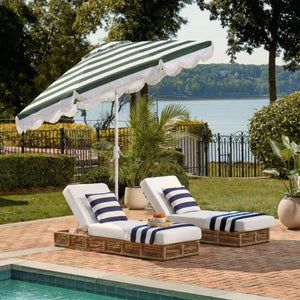 Lucerna 9 Ft Crank Umbrella With Black Stripe Canopy And White Pole — Durable Metal Frame, Smooth Operation
