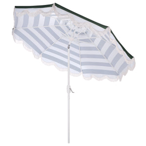Lucerna 9 Ft Crank Umbrella With Black Stripe Canopy And White Pole — Durable Metal Frame, Smooth Operation