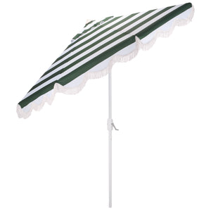 Lucerna 9 Ft Crank Umbrella With Black Stripe Canopy And White Pole — Durable Metal Frame, Smooth Operation