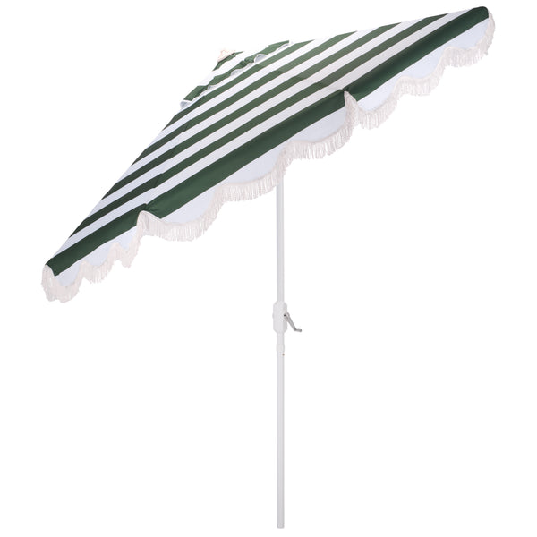 Lucerna 9 Ft Crank Umbrella With Black Stripe Canopy And White Pole — Durable Metal Frame, Smooth Operation