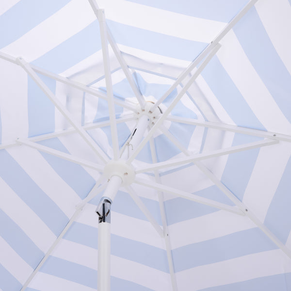 Lucerna 9 Ft Crank Umbrella With Black Stripe Canopy And White Pole — Durable Metal Frame, Smooth Operation