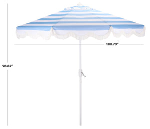 Lucerna 9 Ft Crank Umbrella With Black Stripe Canopy And White Pole — Durable Metal Frame, Smooth Operation