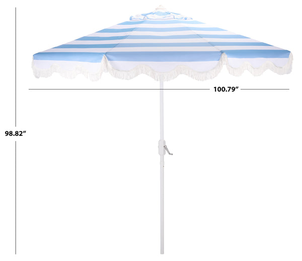 Lucerna 9 Ft Crank Umbrella With Black Stripe Canopy And White Pole — Durable Metal Frame, Smooth Operation
