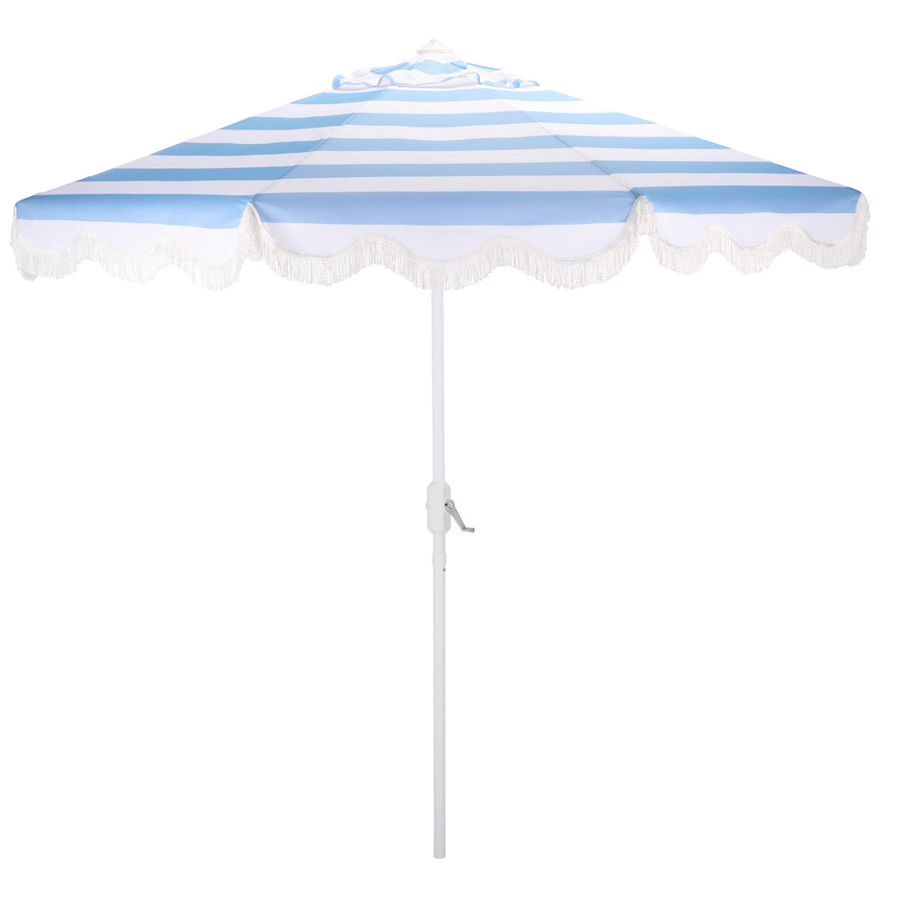 Lucerna 9 Ft Crank Umbrella With Black Stripe Canopy And White Pole — Durable Metal Frame, Smooth Operation