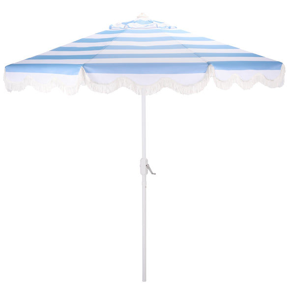 Lucerna 9 Ft Crank Umbrella With Black Stripe Canopy And White Pole — Durable Metal Frame, Smooth Operation
