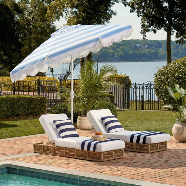 Lucerna 9 Ft Crank Umbrella With Black Stripe Canopy And White Pole — Durable Metal Frame, Smooth Operation