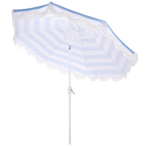 Lucerna 9 Ft Crank Umbrella With Black Stripe Canopy And White Pole — Durable Metal Frame, Smooth Operation