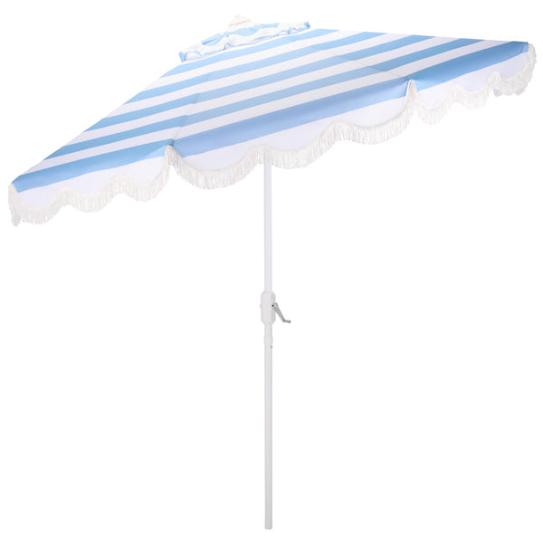 Lucerna 9 Ft Crank Umbrella With Black Stripe Canopy And White Pole — Durable Metal Frame, Smooth Operation