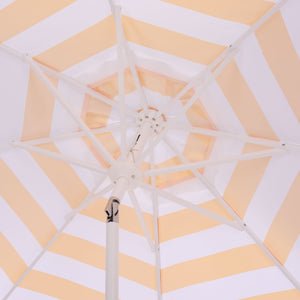 Lucerna 9 Ft Crank Umbrella With Black Stripe Canopy And White Pole — Durable Metal Frame, Smooth Operation