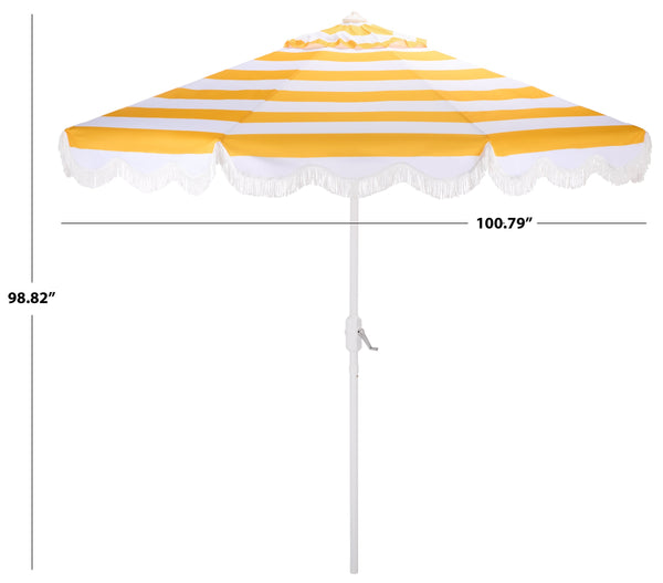 Lucerna 9 Ft Crank Umbrella With Black Stripe Canopy And White Pole — Durable Metal Frame, Smooth Operation