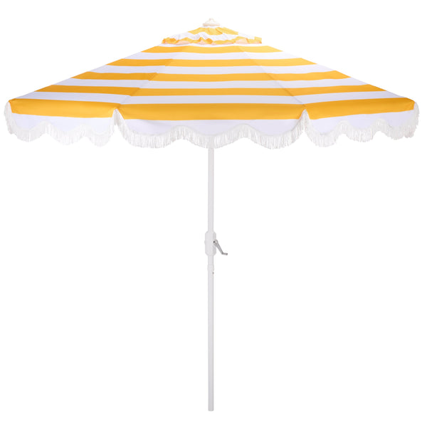Lucerna 9 Ft Crank Umbrella With Black Stripe Canopy And White Pole — Durable Metal Frame, Smooth Operation
