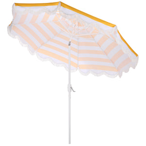 Lucerna 9 Ft Crank Umbrella With Black Stripe Canopy And White Pole — Durable Metal Frame, Smooth Operation