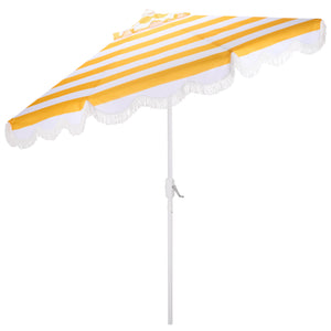 Lucerna 9 Ft Crank Umbrella With Black Stripe Canopy And White Pole — Durable Metal Frame, Smooth Operation