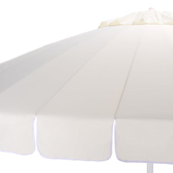 Panza 9 Ft Crank Patio Umbrella, Ivory Canopy With White Pole, Durable Metal Frame, Easy Crank Operation