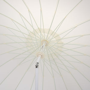 Panza 9 Ft Crank Patio Umbrella, Ivory Canopy With White Pole, Durable Metal Frame, Easy Crank Operation