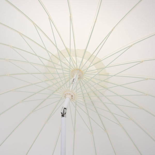 Panza 9 Ft Crank Patio Umbrella, Ivory Canopy With White Pole, Durable Metal Frame, Easy Crank Operation