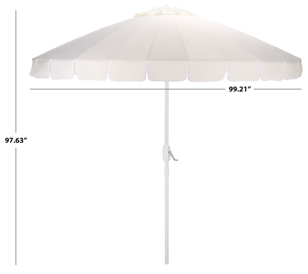 Panza 9 Ft Crank Patio Umbrella, Ivory Canopy With White Pole, Durable Metal Frame, Easy Crank Operation