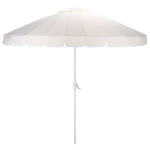Panza 9 Ft Crank Patio Umbrella, Ivory Canopy With White Pole, Durable Metal Frame, Easy Crank Operation