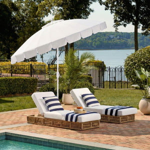 Panza 9 Ft Crank Patio Umbrella, Ivory Canopy With White Pole, Durable Metal Frame, Easy Crank Operation