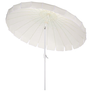 Panza 9 Ft Crank Patio Umbrella, Ivory Canopy With White Pole, Durable Metal Frame, Easy Crank Operation