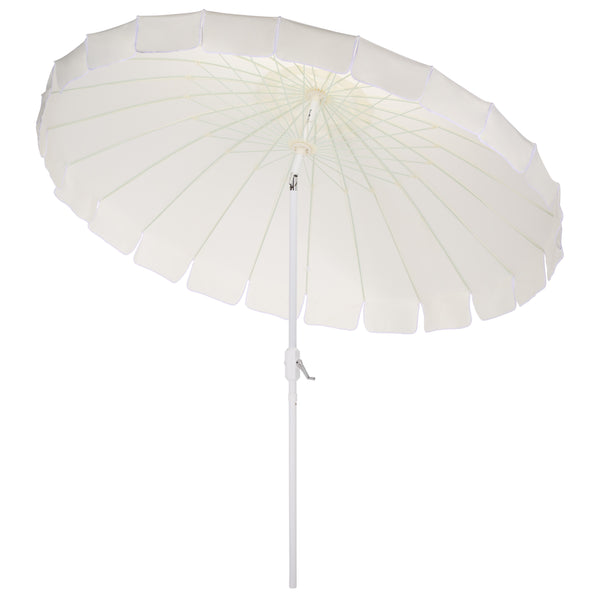 Panza 9 Ft Crank Patio Umbrella, Ivory Canopy With White Pole, Durable Metal Frame, Easy Crank Operation