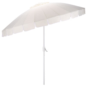Panza 9 Ft Crank Patio Umbrella, Ivory Canopy With White Pole, Durable Metal Frame, Easy Crank Operation