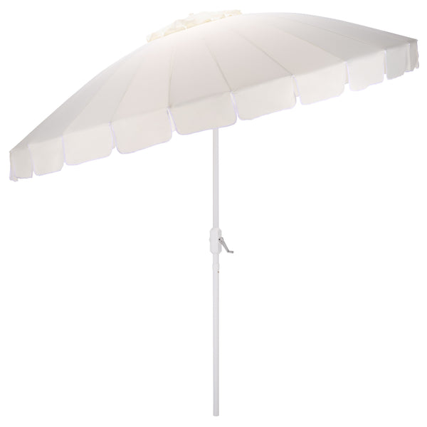 Panza 9 Ft Crank Patio Umbrella, Ivory Canopy With White Pole, Durable Metal Frame, Easy Crank Operation