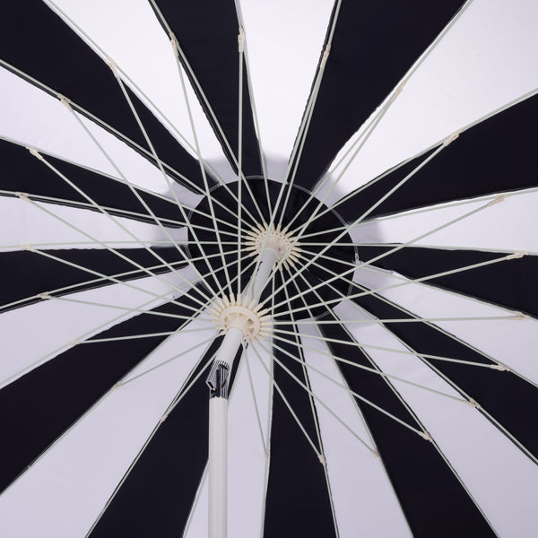 Panza 9 Ft Crank Patio Umbrella, Ivory Canopy With White Pole, Durable Metal Frame, Easy Crank Operation