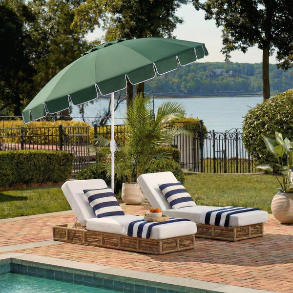 Panza 9 Ft Crank Patio Umbrella, Ivory Canopy With White Pole, Durable Metal Frame, Easy Crank Operation