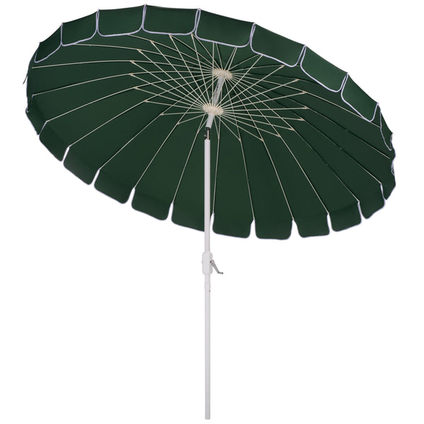 Panza 9 Ft Crank Patio Umbrella, Ivory Canopy With White Pole, Durable Metal Frame, Easy Crank Operation