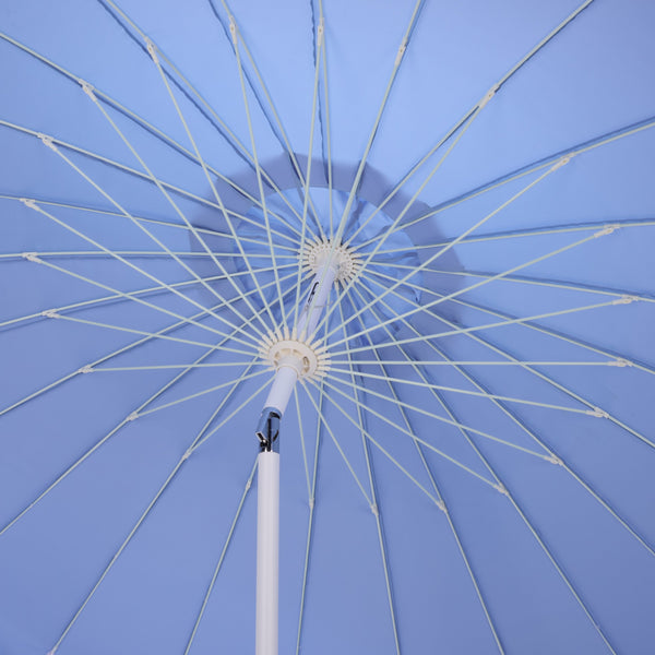 Panza 9 Ft Crank Patio Umbrella, Ivory Canopy With White Pole, Durable Metal Frame, Easy Crank Operation