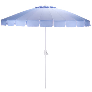 Panza 9 Ft Crank Patio Umbrella, Ivory Canopy With White Pole, Durable Metal Frame, Easy Crank Operation