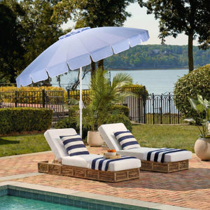 Panza 9 Ft Crank Patio Umbrella, Ivory Canopy With White Pole, Durable Metal Frame, Easy Crank Operation