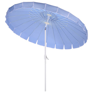 Panza 9 Ft Crank Patio Umbrella, Ivory Canopy With White Pole, Durable Metal Frame, Easy Crank Operation