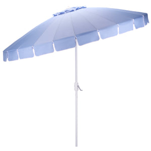 Panza 9 Ft Crank Patio Umbrella, Ivory Canopy With White Pole, Durable Metal Frame, Easy Crank Operation
