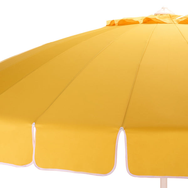 Panza 9 Ft Crank Patio Umbrella, Ivory Canopy With White Pole, Durable Metal Frame, Easy Crank Operation