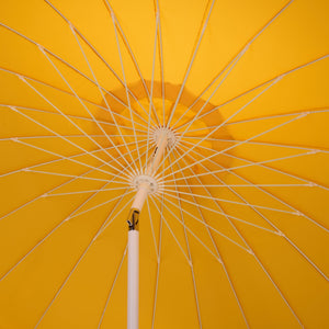 Panza 9 Ft Crank Patio Umbrella, Ivory Canopy With White Pole, Durable Metal Frame, Easy Crank Operation