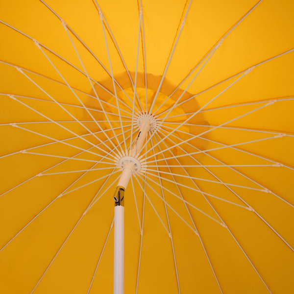 Panza 9 Ft Crank Patio Umbrella, Ivory Canopy With White Pole, Durable Metal Frame, Easy Crank Operation