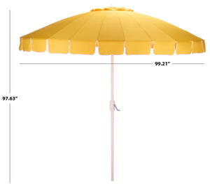 Panza 9 Ft Crank Patio Umbrella, Ivory Canopy With White Pole, Durable Metal Frame, Easy Crank Operation