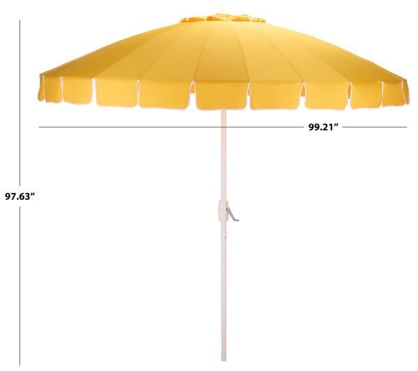 Panza 9 Ft Crank Patio Umbrella, Ivory Canopy With White Pole, Durable Metal Frame, Easy Crank Operation