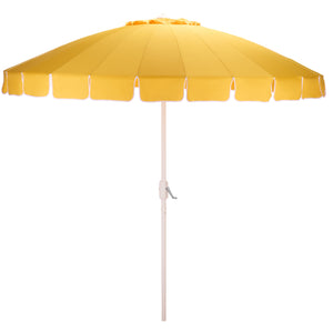 Panza 9 Ft Crank Patio Umbrella, Ivory Canopy With White Pole, Durable Metal Frame, Easy Crank Operation