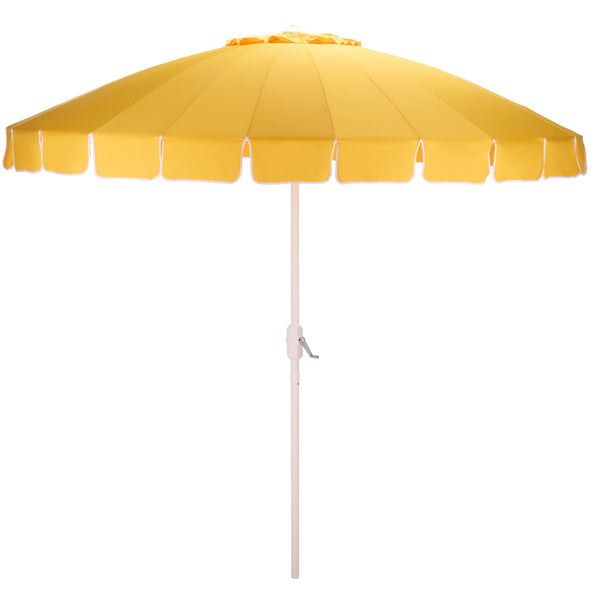 Panza 9 Ft Crank Patio Umbrella, Ivory Canopy With White Pole, Durable Metal Frame, Easy Crank Operation