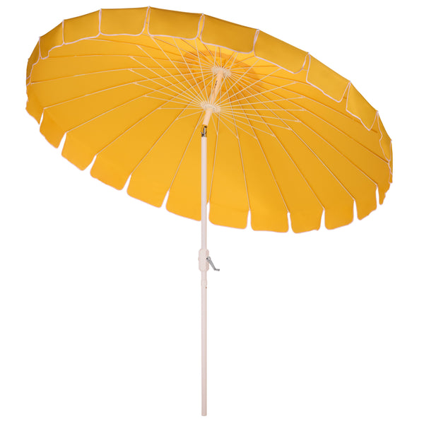 Panza 9 Ft Crank Patio Umbrella, Ivory Canopy With White Pole, Durable Metal Frame, Easy Crank Operation
