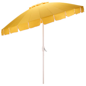 Panza 9 Ft Crank Patio Umbrella, Ivory Canopy With White Pole, Durable Metal Frame, Easy Crank Operation